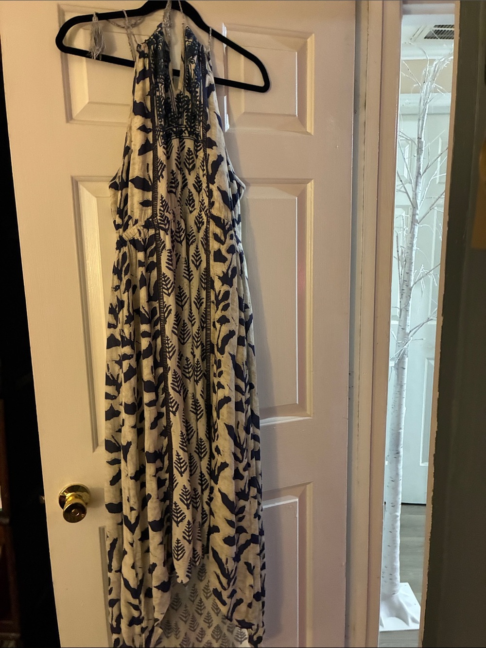 Philosophy Navy and White Embroidered Strappy Maxi Dress